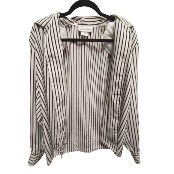 Vintage Leslie Fay Haberdashery Black Striped Button-Down Blouse Size 12 1980s - Picture 2 of 9